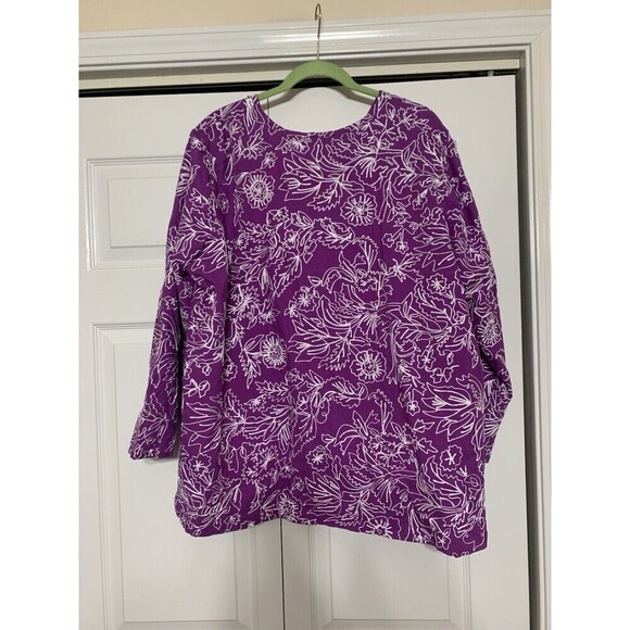 Ulla Popken Artsy Blazer Jacket Size 20/22 Purple Embroidered 1 Closure At Top - Picture 6 of 7